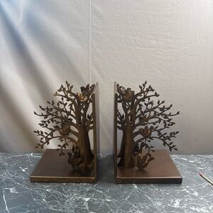 PartyLite SmartScents Bronze Woodland Bookends 2 Holders Tree with Birds
